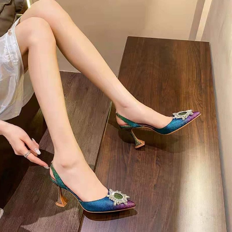 2021 Star style Sequins Colorful Women Pumps Fashion Rhinestones Stiletto High heels Party Shoes Summer Slingbacks Wedding Shoes