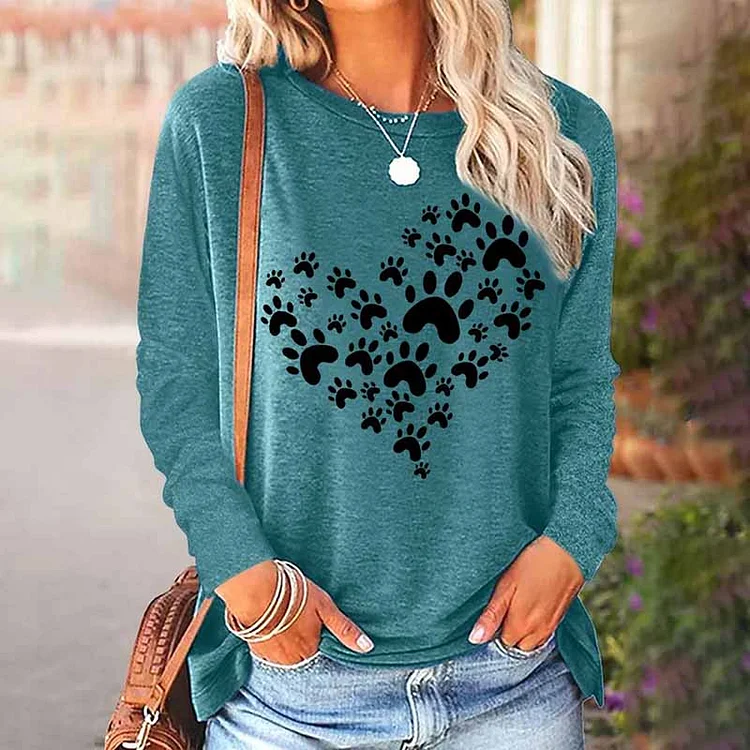 Pet Lover Paw Heart Women's Long Sleeve T-Shirt