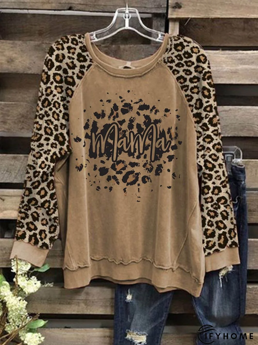 Long Sleeve Casual Crew Neck Leopard T-shirt | IFYHOME