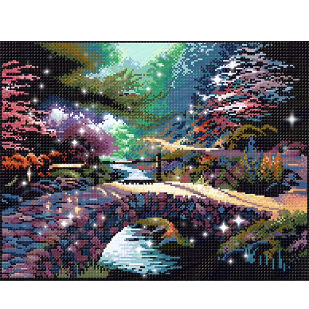 9CT Full Stamped Cross Stitch Bead Embroidery- Bridge(Canvas|54*43CM)