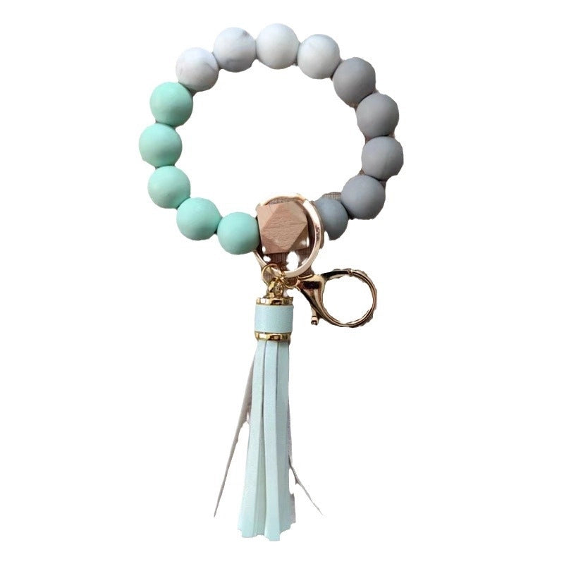 Classic Style Geometric Round Alloy Wood Silica Gel Bag Pendant Bracelets Keychain