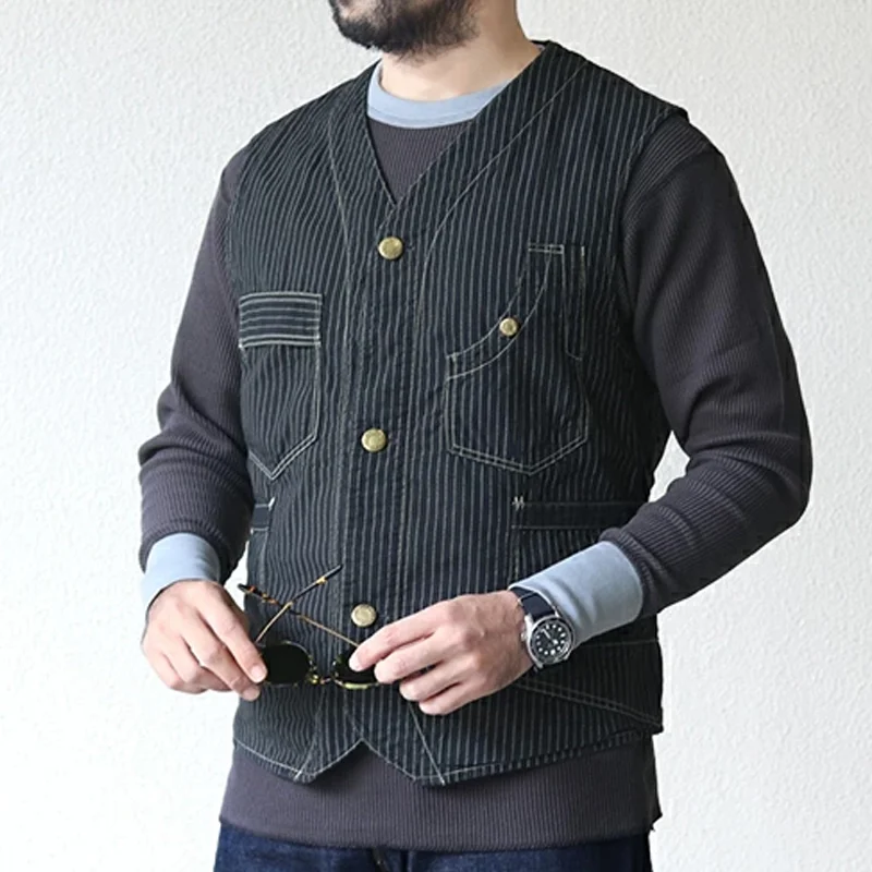 1950s Black × Silver Grey Crew Neck Thermal Long Sleeve T-Shirt