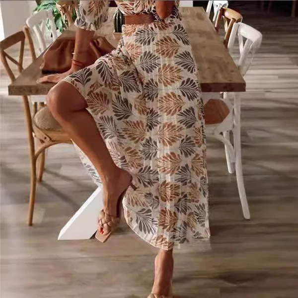 Wongn Wongn Summer Women's New V-Neck Print Folding Holiday Dress