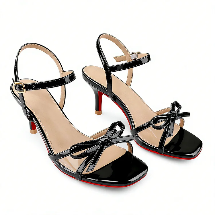65mm Kitten Heels for Women Open Toe Ankle Strap Low Heel Sandals Red Bottom Party Wedding Dress Shoes  VOCOSI VOCOSI
