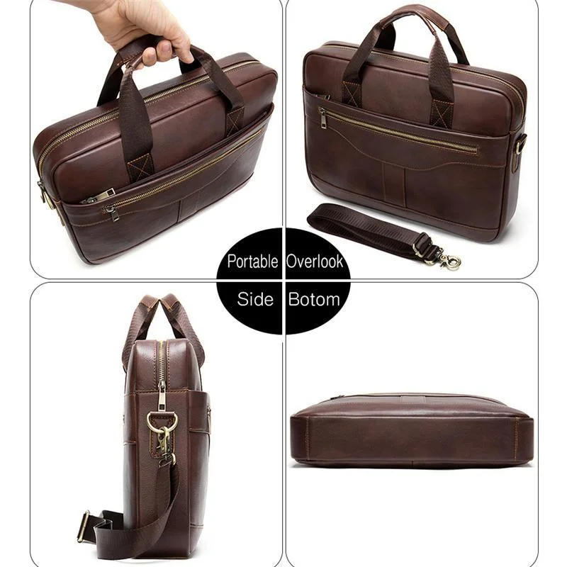 Mens Business Briefcase Vintage Leather Shoulder Bag
