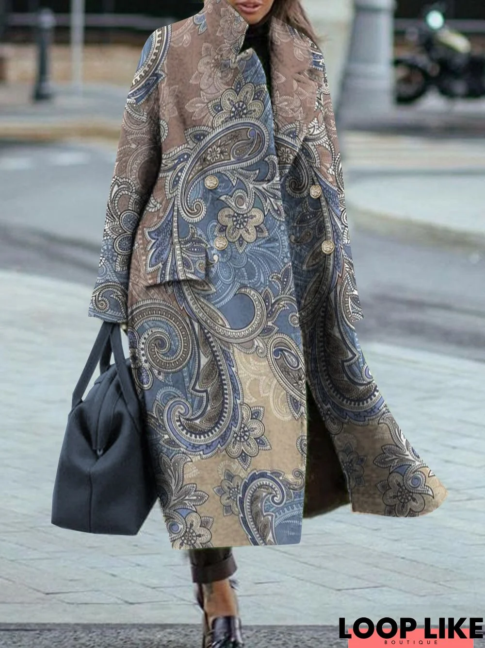 Paisley long woolen coat extra size