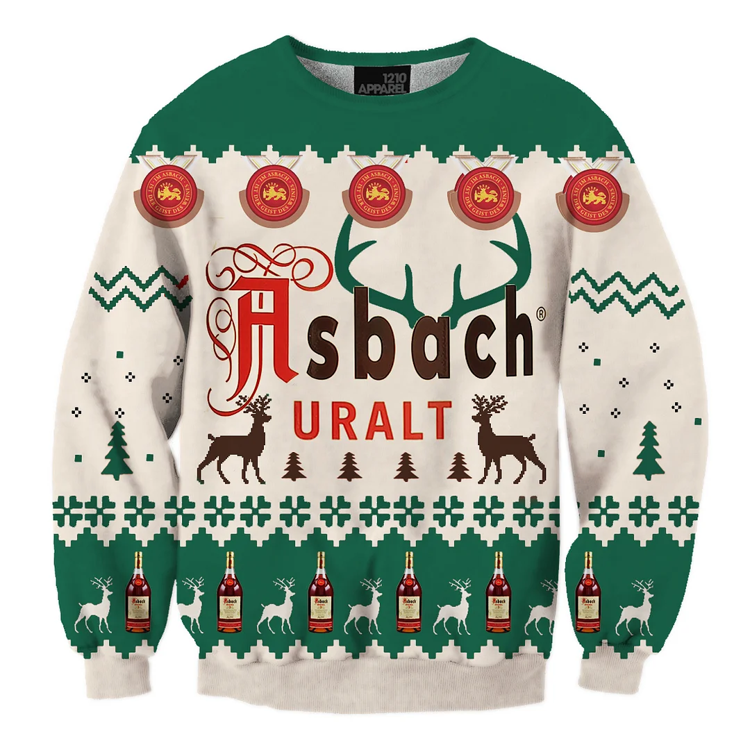 Unisex Asbach Uralt Green 3D Printed Christmas Sweatshirt、、URBENIE