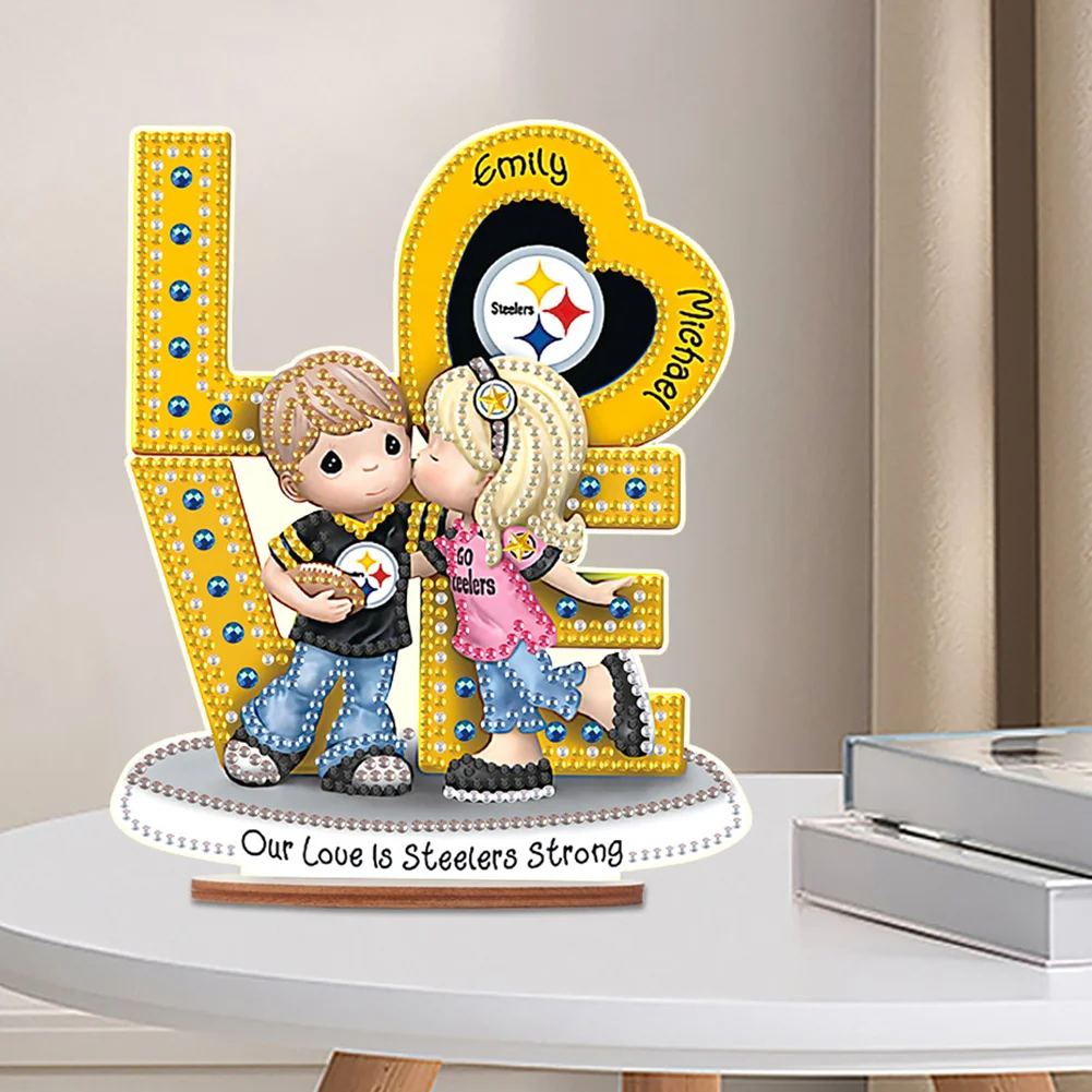 DIY LOVE Steelers Wooden Special Shape Diamond Painting Desktop Ornaments for Home Decor
