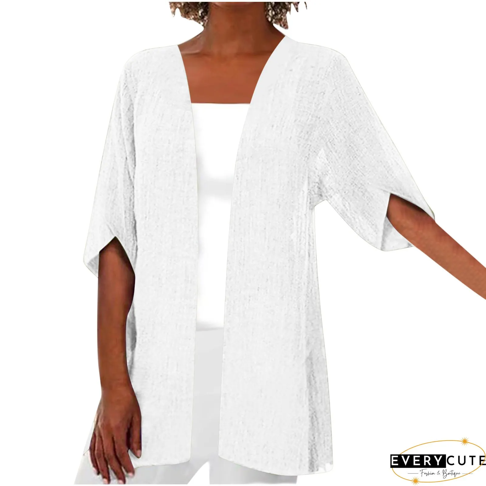 Women Half Sleeve Scoop Neck Solid Cardigan Tops