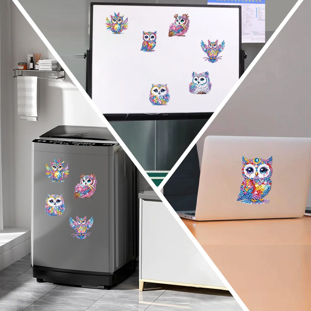 6Pcs DIY Owl Acrylic Special Shape Fridge Stickers Diamond Painting Fridge Magnet