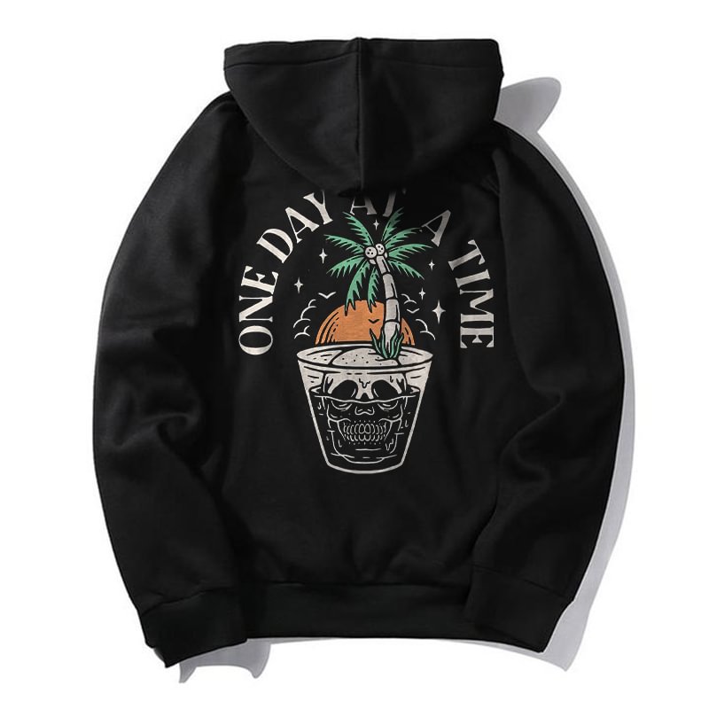 One Day At A Time Printed Casual Men's Comfortable Hoodie - Krazyskull