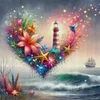 Heart Flower Lighthouse By Sea-11CT Stamped Cross Stitch 40*40cm