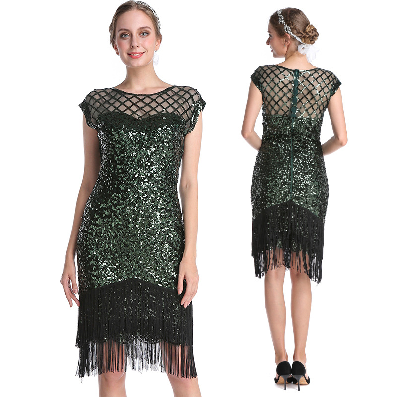 1920S Fashion Plus Size Bead Embroidered Sequin Tassel Dress
