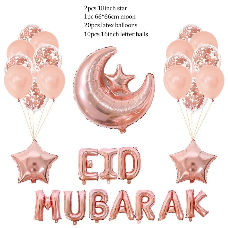 1Set Eid Mubarak Balloons Moon Star Ramadan Kareem Decoration Helium Foil Globos Banners Muslim Islamic Festival Party DIY Decor