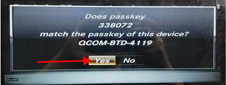Mercedes NTG passkey confirmation with Yes selected