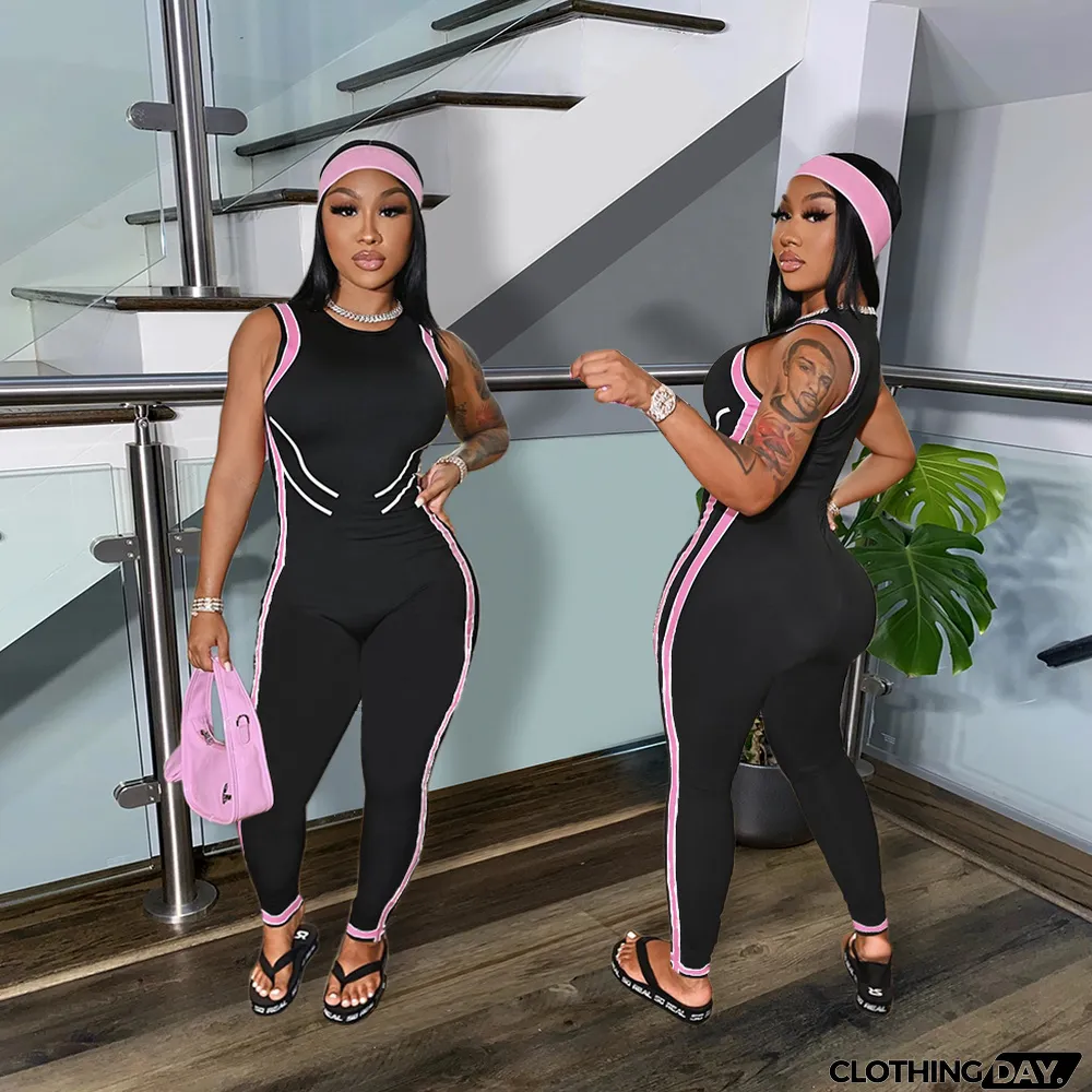 New Fashion Sports Printed Sleeveless Jumpsuit Plus Size