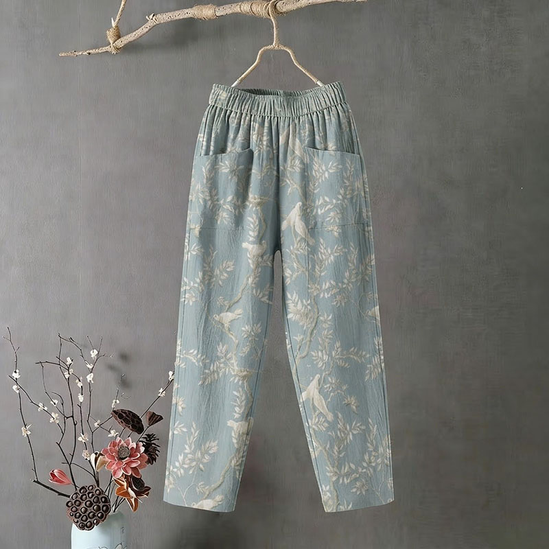 Casual Floral Embroidered Comfortable Linen Pants wearshes