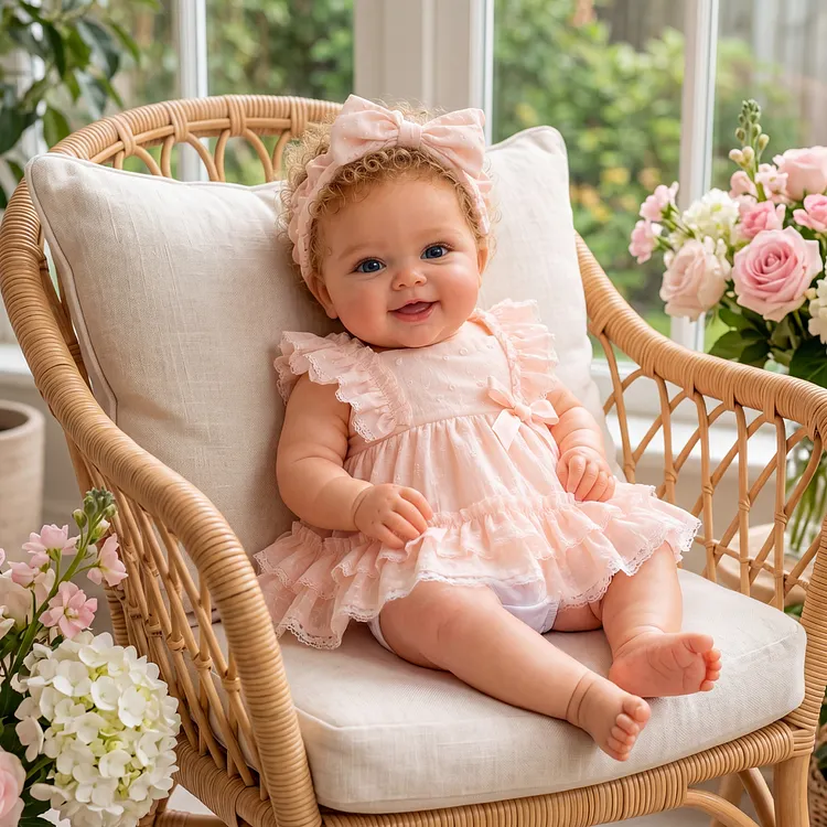 [Pre-Order] Babeside Azure 12"/16" Smiling Chubby Silicone Baby Doll in Pink Lace Dress &ndash; Lifelike Gift for Girls