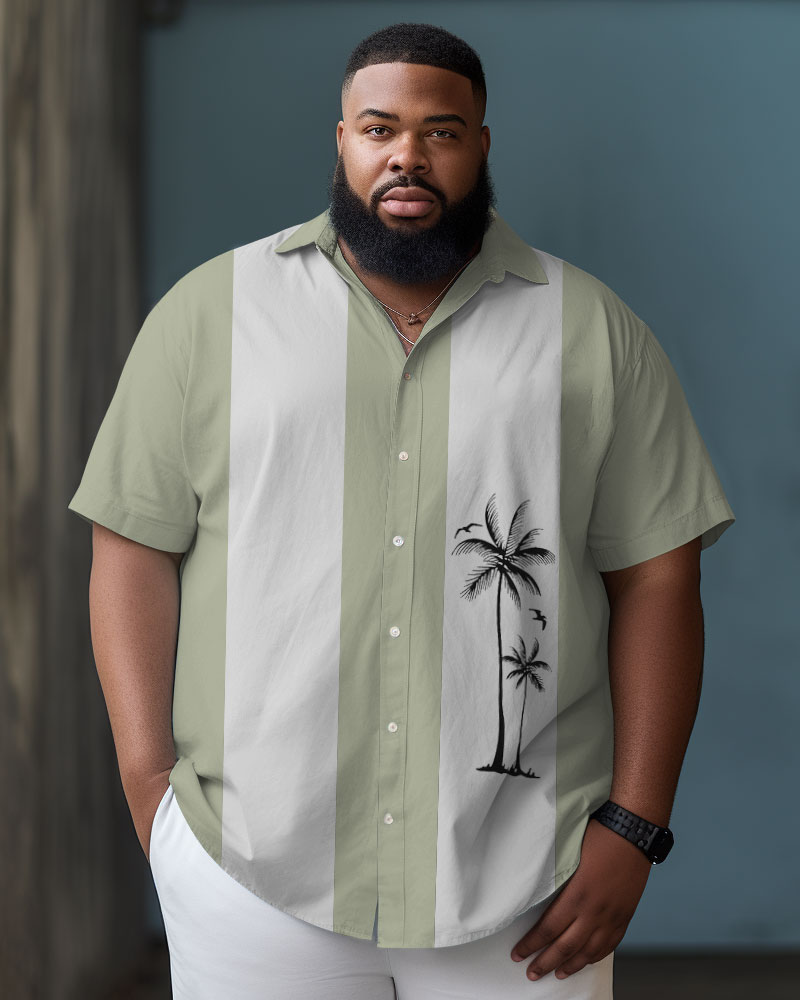 Big Guys Summer Beach Casual Short Sleeve Shirt with Buckle