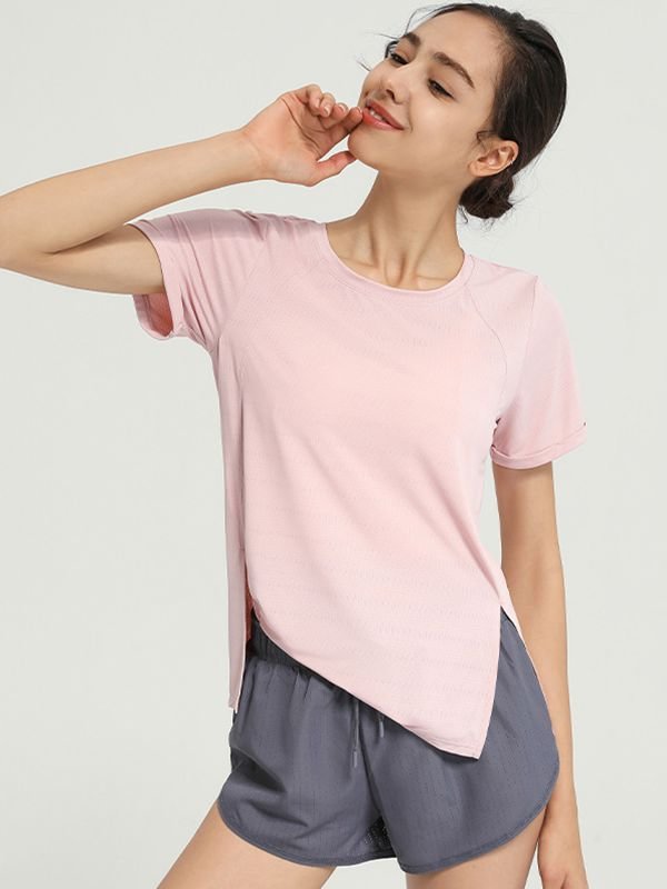 Mesh Breathable Irregular Fitness Yoga T-shirt Short Sleeve