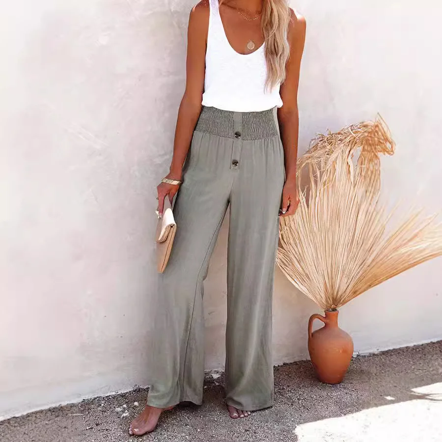 Nigikala Nigikala Women's Spring And Summer New Women's Pants Solid Cotton Tampons Tight Loose Leisure Wide Legs Women's Trousers