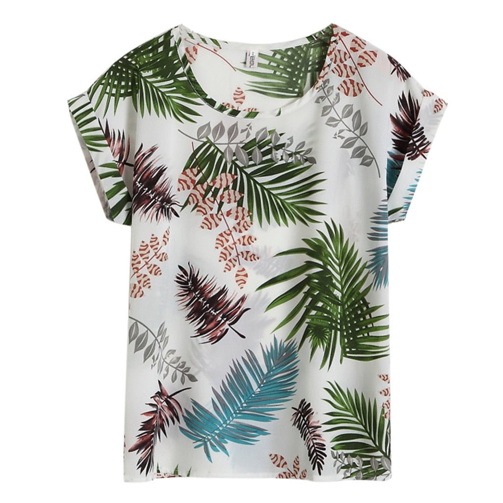 Floral Print Shirts For Women Summer Bat Short Sleeve Chiffon Shirt Large Size Shirt Ladies Tops Camisa Femenina Blouse Women