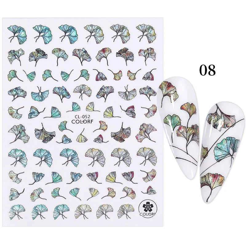 3D Charms Flowers Leaf Nail Foils Stickers Watercolor Abstract Floral Decals Sliders Manicures Nail Art Decorations For Autumn