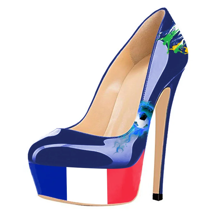France Design Platform Heels Stiletto Heels Pumps for Soccer Fans |FSJ Shoes