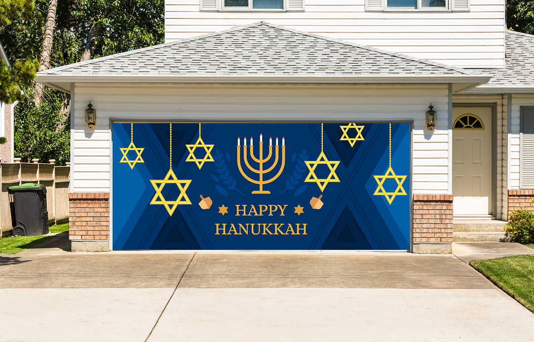 Happy Hanukkah David Star Garage Door Banner