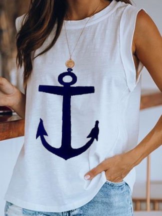 Abstract Crew Neck Casual Tank Tops