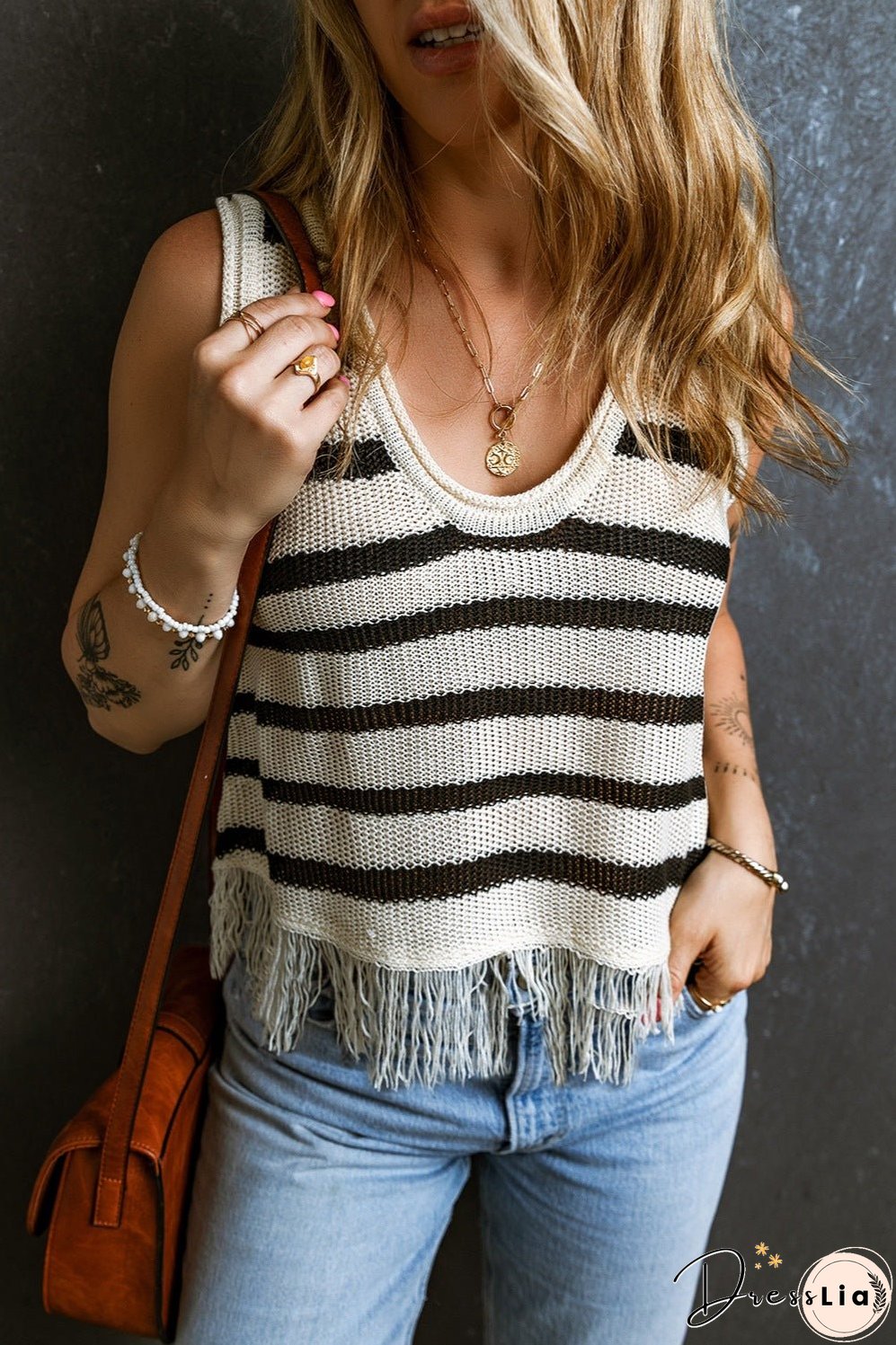 Fringe Striped Scoop Neck Tank