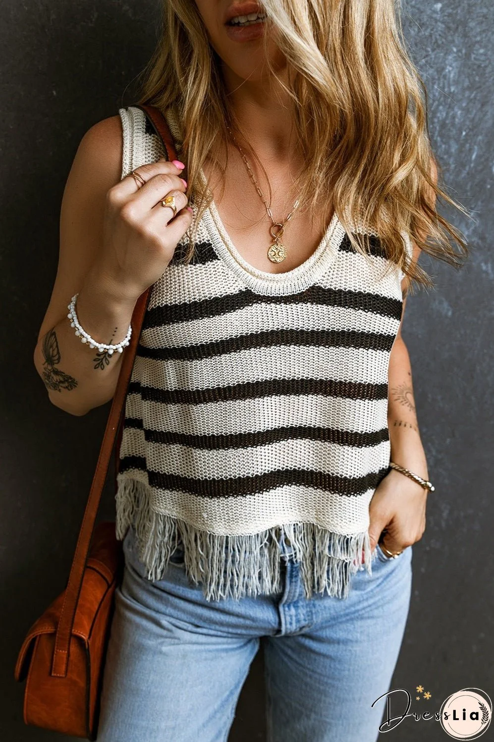 Fringe Striped Scoop Neck Tank