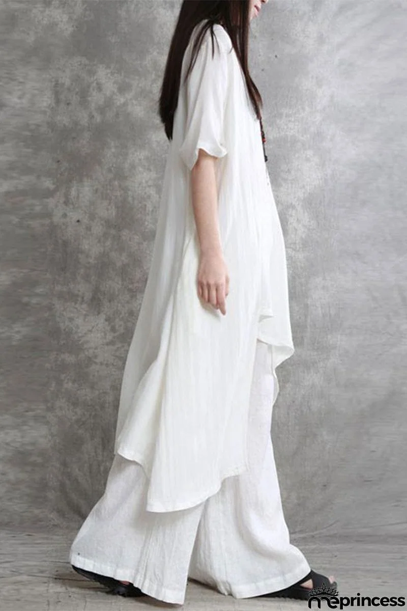 Casual Solid Pocket Asymmetrical O Neck Two Pieces