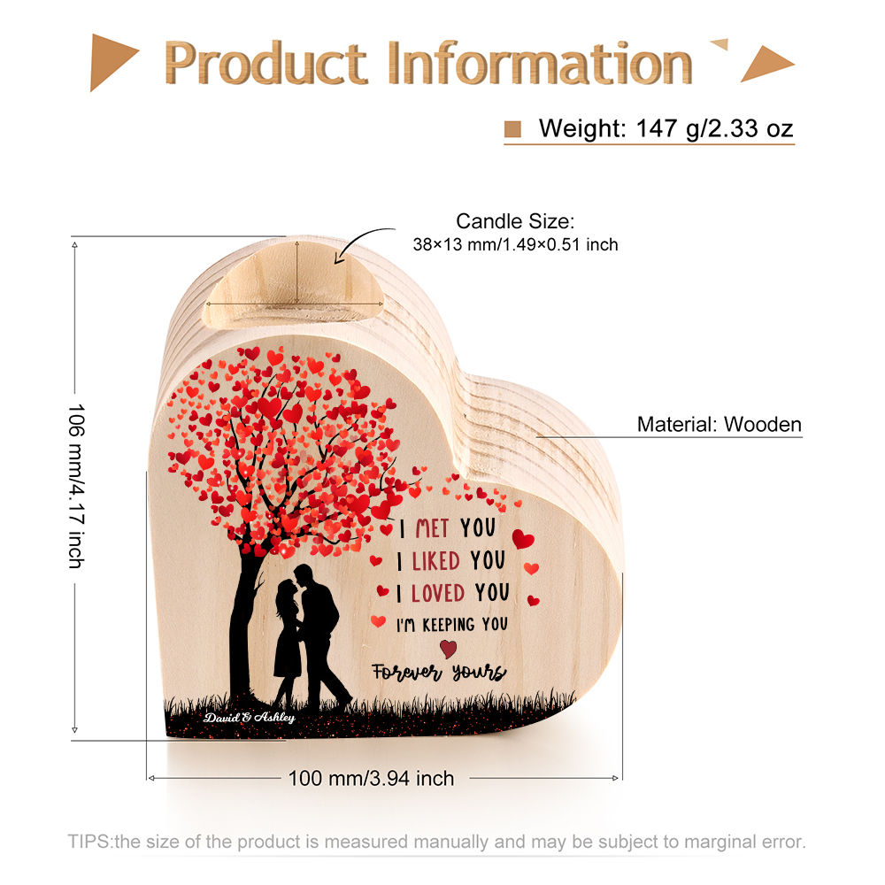 Personalized Couple Candle Holder Custom 2 Names Wooden Candlesticks Heart Valentine's Day Romantic Gifts