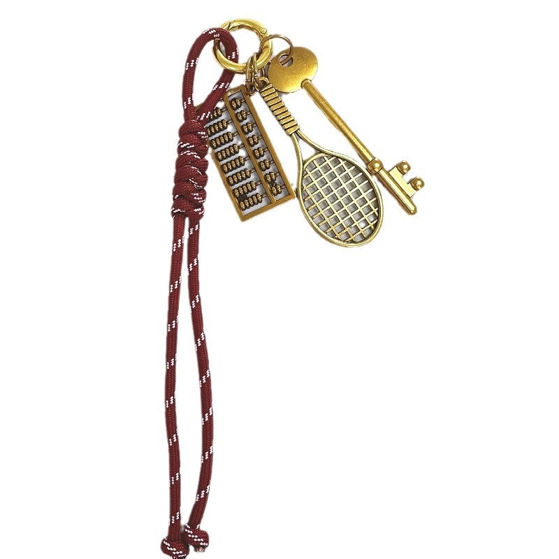 Handbag Pendant Accessories Ornaments Keychain Vintage Gold Tennis Rackets Miu Series Hand-Woven Mobile Phone Lanyard