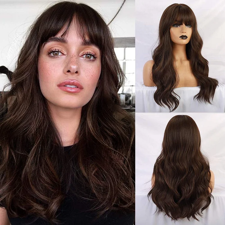 Natural Wavy Brunette Wigs For Women-elleschic