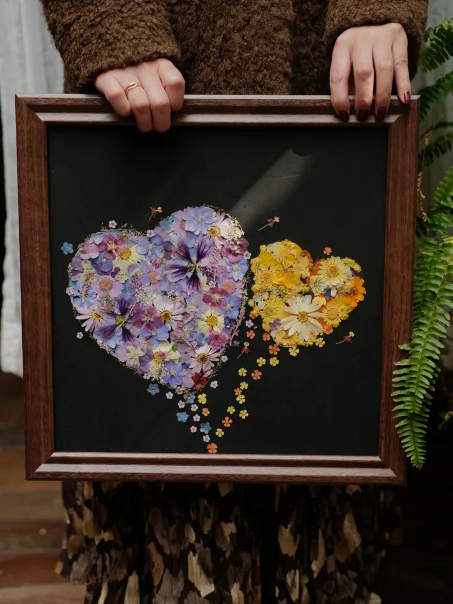 Handmade Pressed Flower Wreath Art Dried Florals Framed Plants Preserved