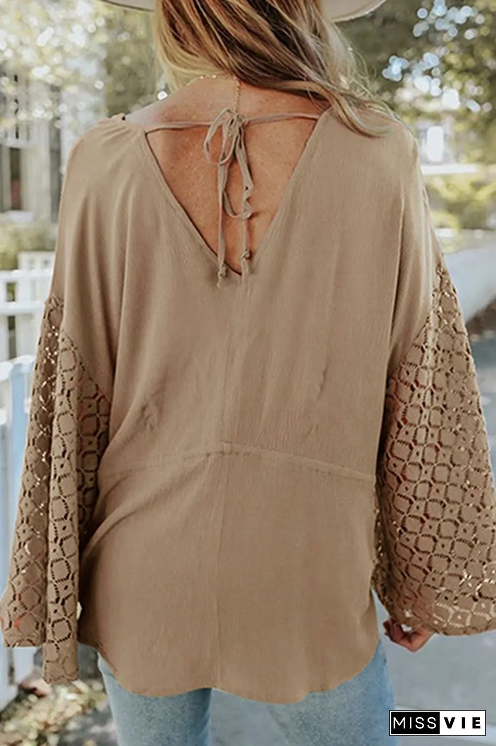 Casual Solid Lace Frenulum Buckle V Neck Tops（5 Colors）