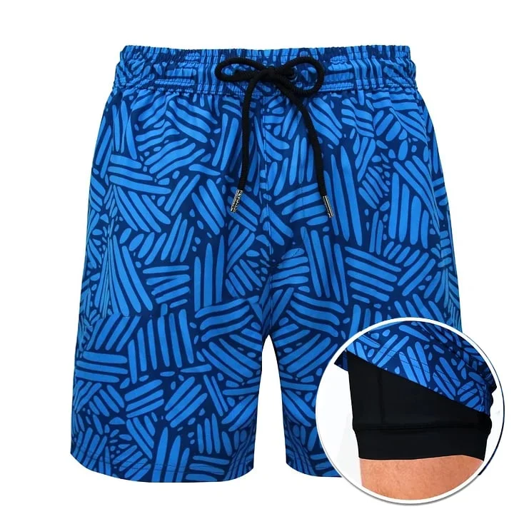 Blue Geometric – Compression Liner Hybrid Shorts