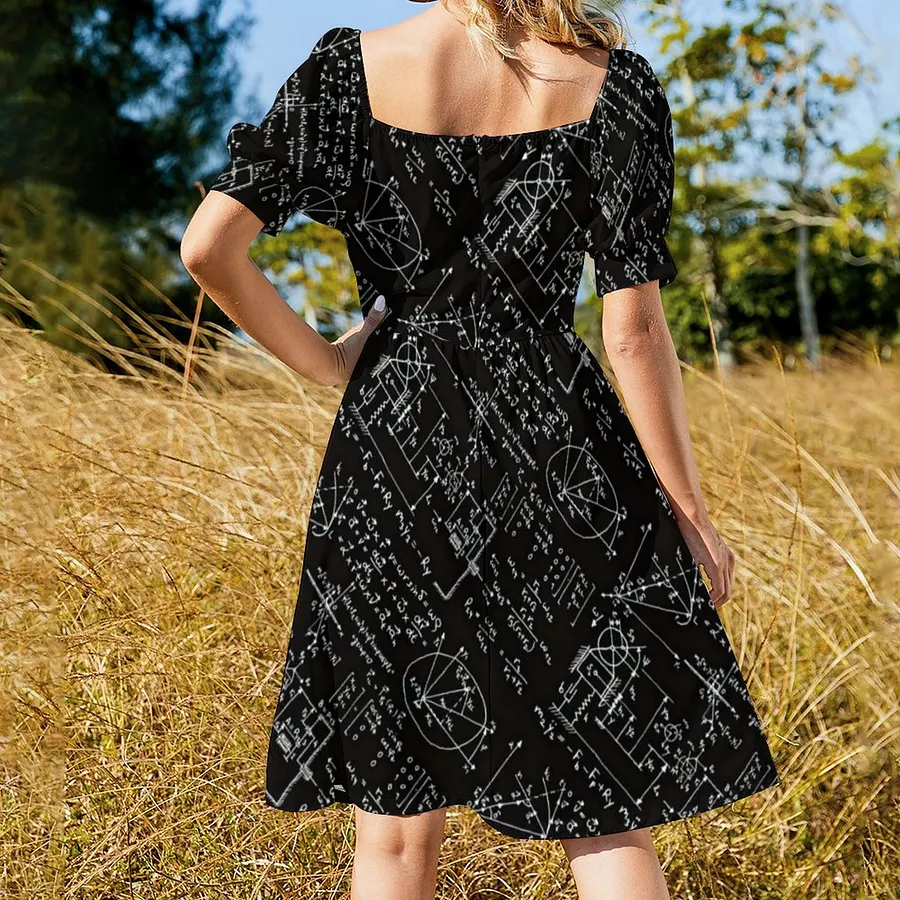 cute geeky dresses SFNEEWHO Geeky Math Mathematics Womens Yoga Running Dress Women Boho High  Waist Flared Puff Sleeve Cute Sweetheart Midi Dress