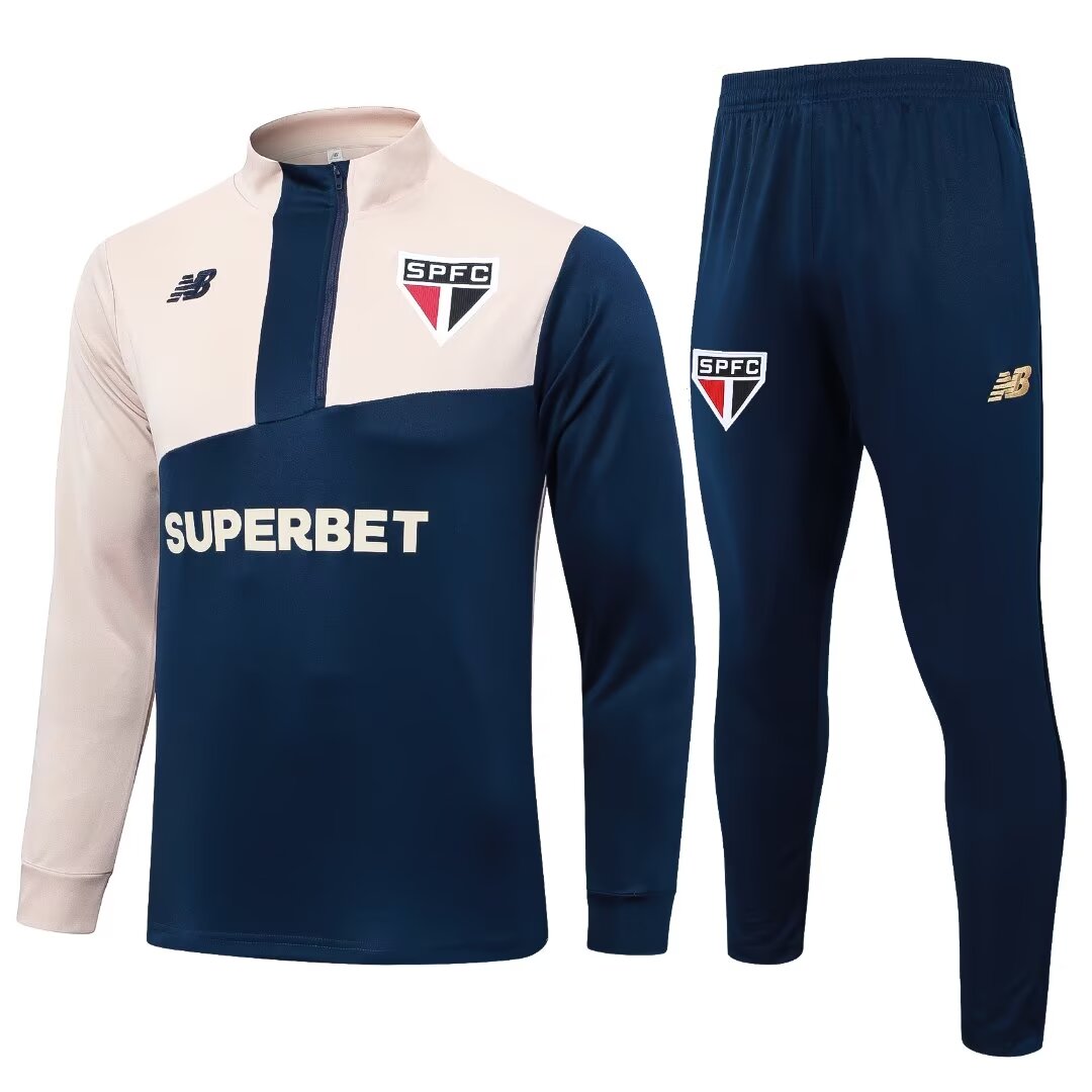 2024/2025 S&atilde;o Paulo Half-Pull Training Suit Royal Blue Football Shirt 1:1 Thai Quality