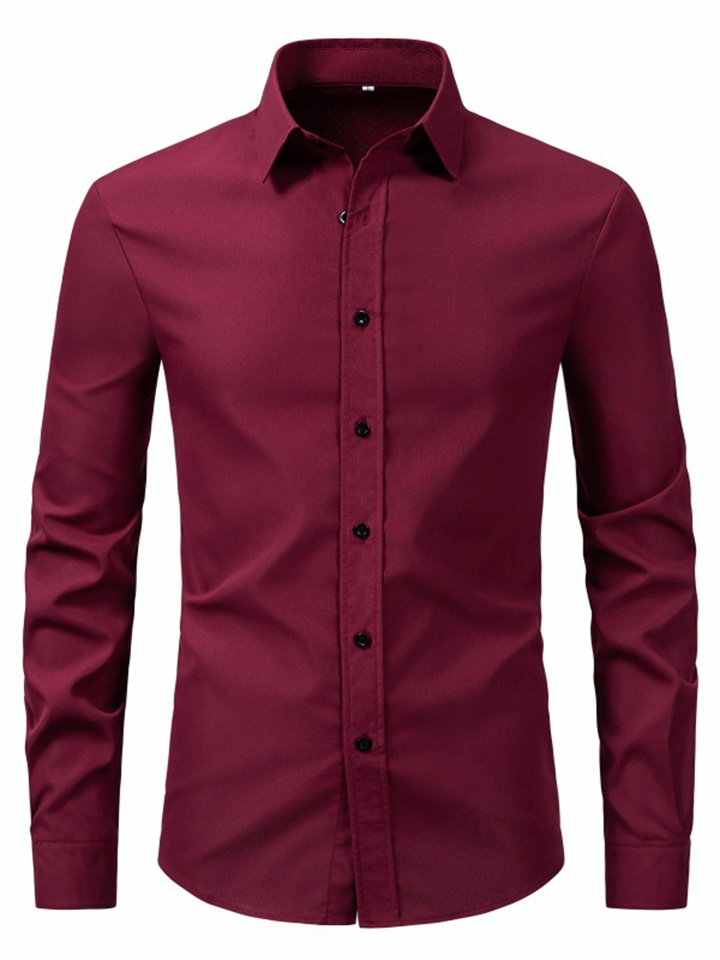 New Men's Lapel Shirt Fashion Slim Models Solid Color Long-sleeved Men's Blouse Shirt