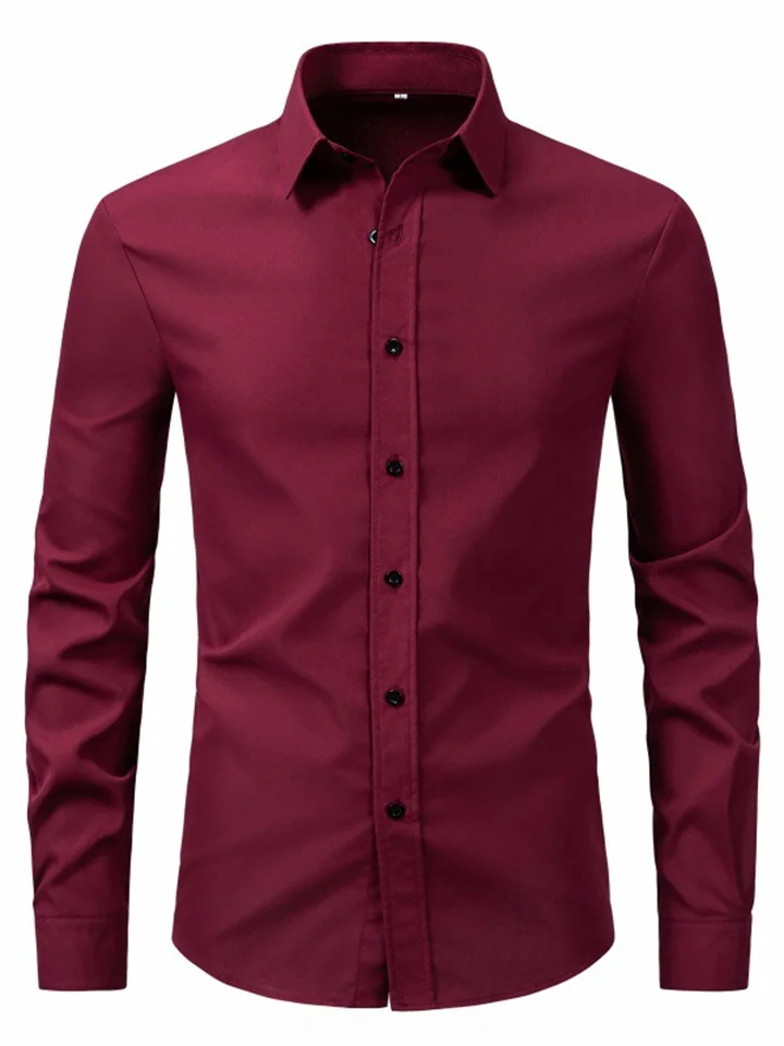 New Men's Lapel Shirt Fashion Slim Models Solid Color Long-sleeved Men's Blouse Shirt-Cosfine