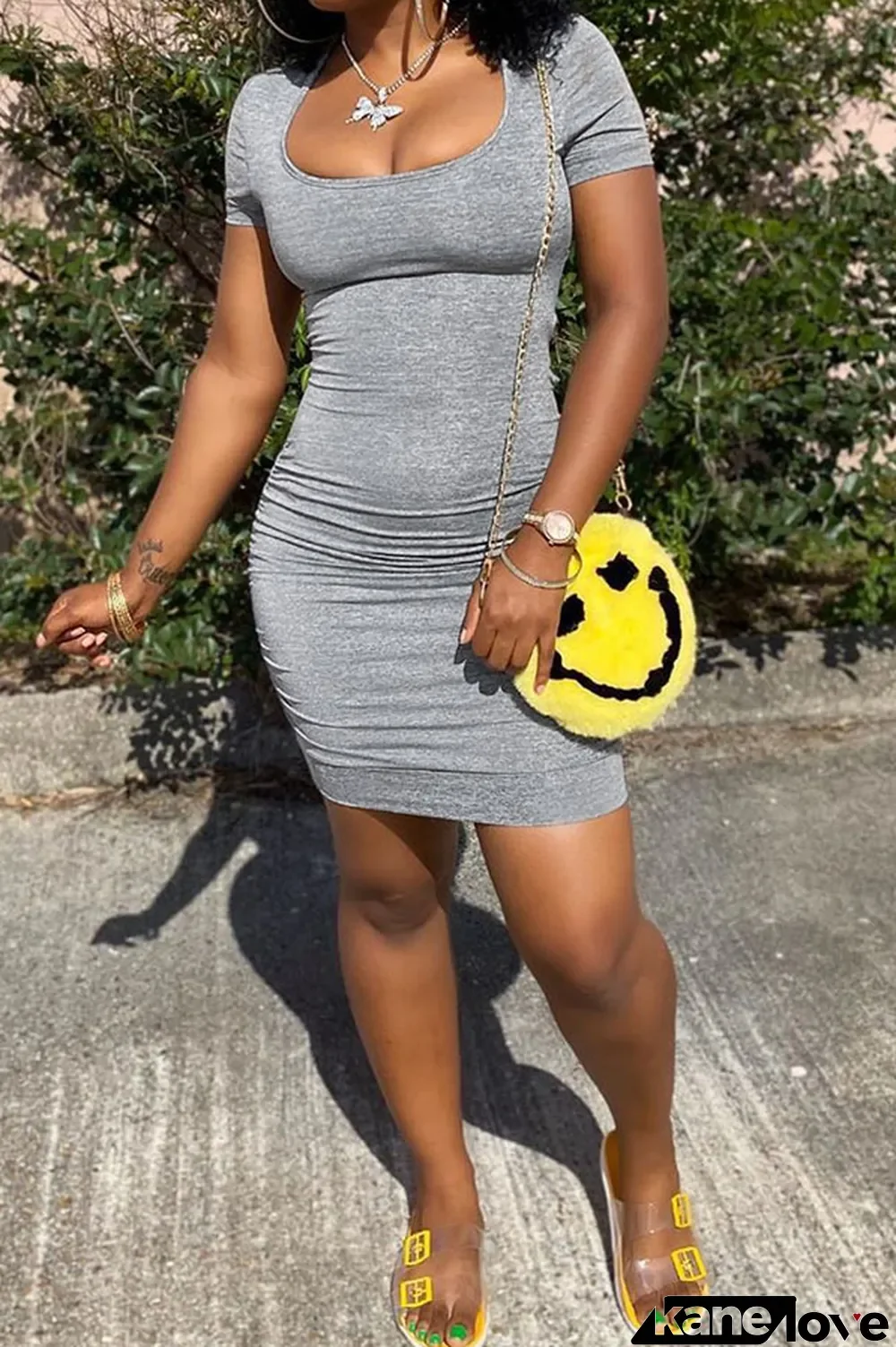 Grey Polyester Fashion Sexy White Black Grey Pink Yellow Sky Blue Cap Sleeve Short Sleeves O neck Step Skirt Knee-Length Solid backless hollow out Dresses