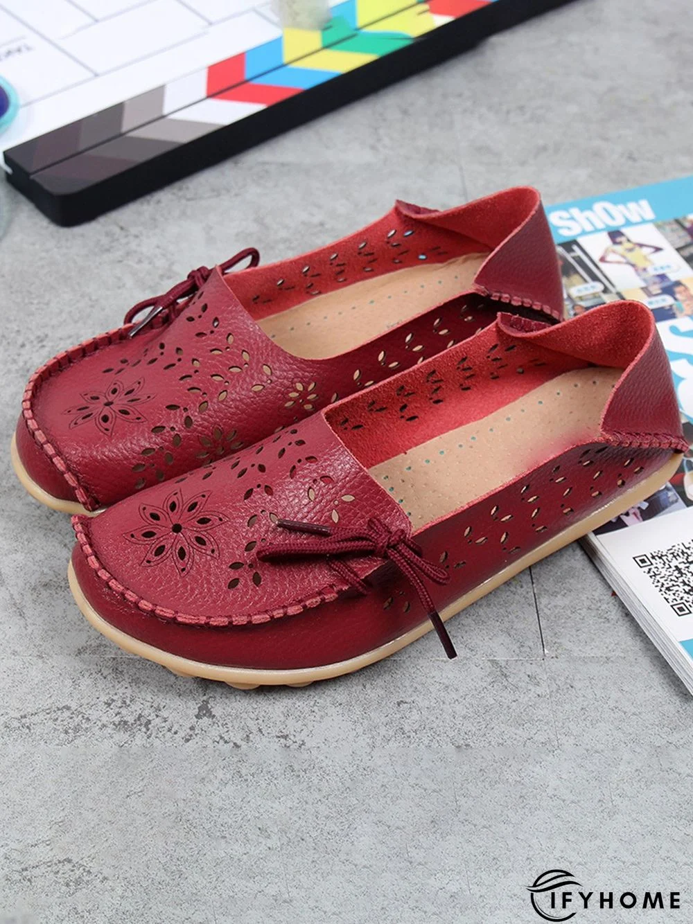 Cowhide Hollow Lace-up Portable Shoes | IFYHOME