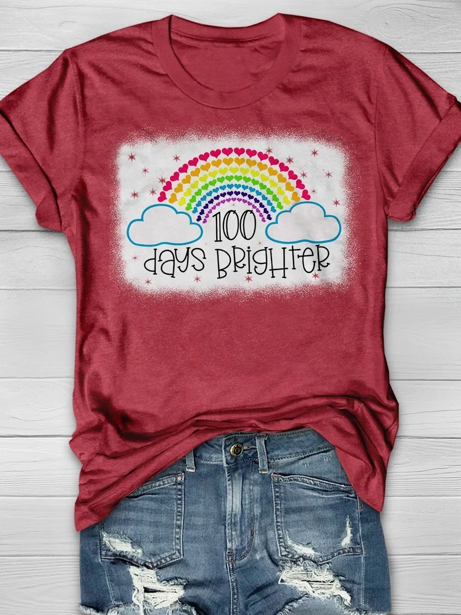 100 Days Brighter Rainbow Print Short Sleeve T-shirt