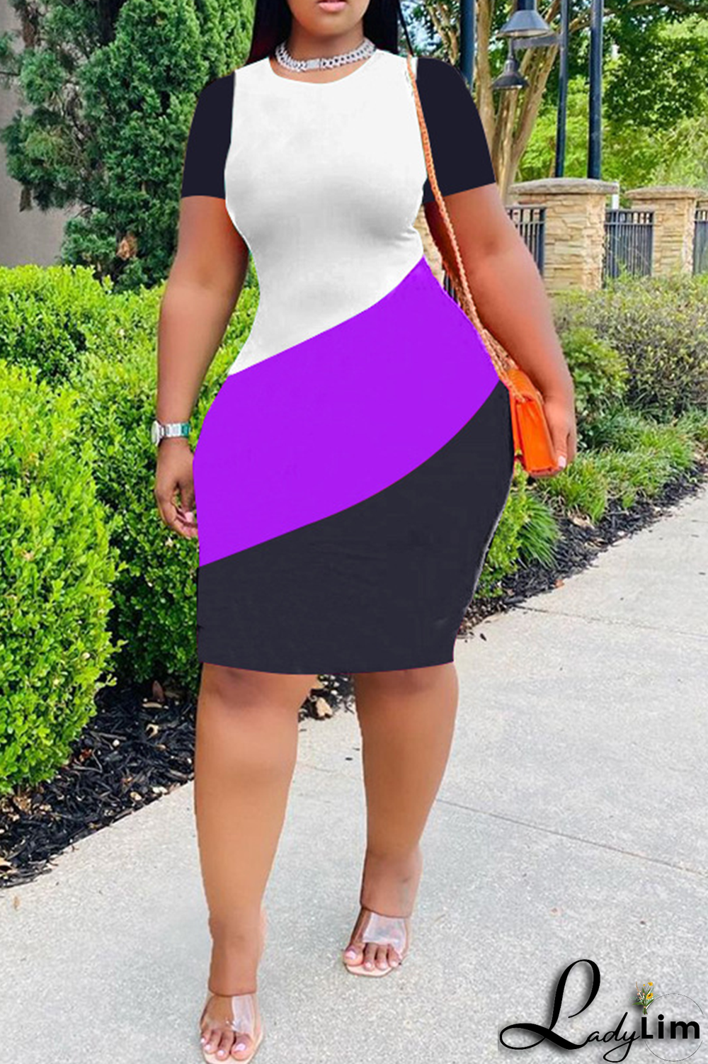 Red Fashion Striped Patchwork O Neck Plus Size Dresses