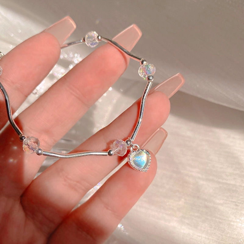 Colorful Crystal Love Bracelet Female Super Fairy Moonstone Wave Sweet Temperament Bracelet Girlfriends Gift