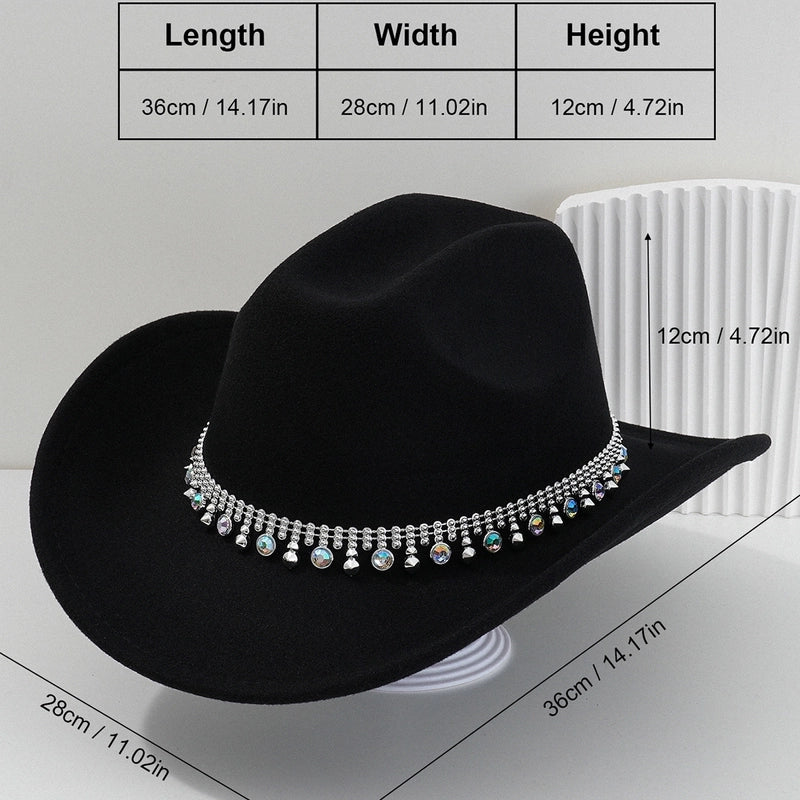 Men’s And Women’s Neutral Style Cowboy Hat Party Hat Colorful Round Gemstone Exquisite Belt Festival Performance
