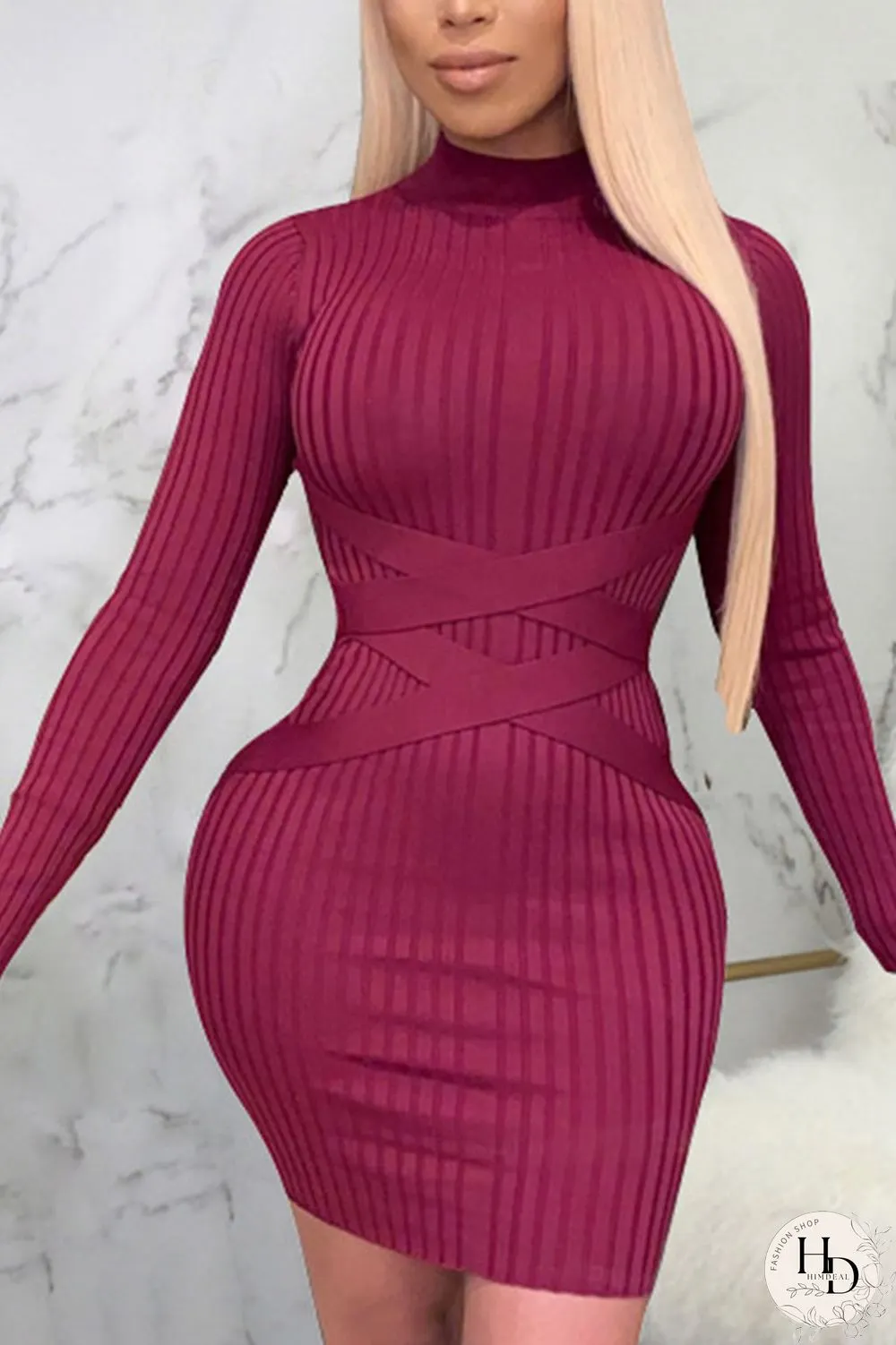 Blue Sexy Solid Split Joint O Neck Pencil Skirt Dresses
